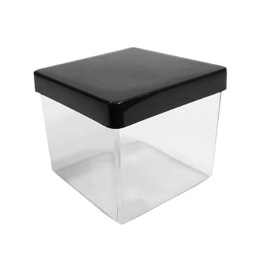 Imagem de Kit Caixinhas Acrílicas Transparentes com Tampa Estilo Presente para Lembrancinhas Festas, Doces, Casamentos, Aniversários, Decoração (Preto, 4x4x3,5cm)