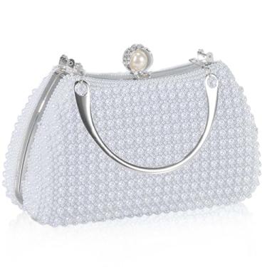 Imagem de JIAN YA NA Moda feminina dama de honra dama de honra menina noiva bolsa clutch noite para formatura, coquetel, casamento, noivado, Pérola, prata