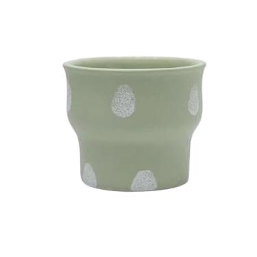 Imagem de hezhuhe2258 Macetas para plantas, vaso redondo de cimento, fundo verde, flores de pontos brancos, com orifício de drenagem, para varanda, quarto, sala de estar para casa de jardim
