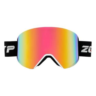 Imagem de YMTSGEQ Óculos de esqui OTG, óculos de neve sem moldura para homens e mulheres, lentes magnéticas intercambiáveis, 100% de proteção UV (armação branca com alça preta - lente vermelha gradiente Revo