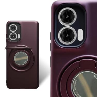 Imagem de Capa Moto G85 5G Capinha Motorola Proteção Anti-Choque Case Fashion Anel 360° Suporte Placa Magnética Integrada (Bordô)