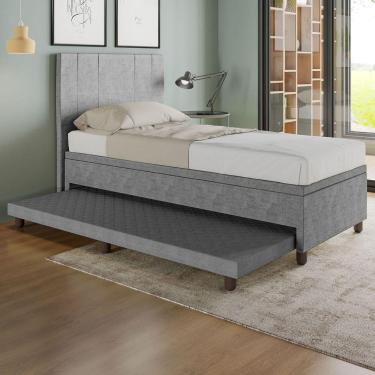 Imagem de Base Box Solteiro Com Cama Auxiliar C/colchão Conjugado Veludo - Skybox Cor Cinza