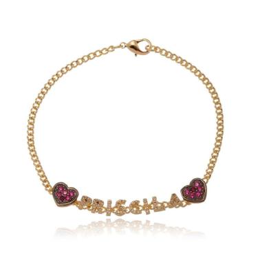 Imagem de Pulseira Com Nome Do Casal E Corações Trabalhados Em Zircôni