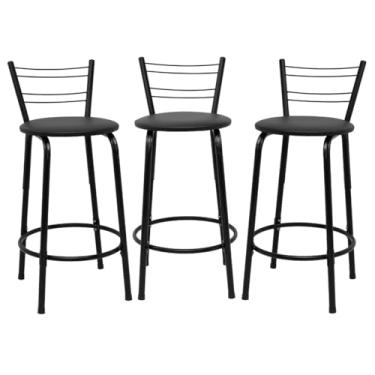 Imagem de Kit 3 Banquetas Para Cozinha Flórida Estrutura Preta 60cm Área de Lazer Piscina Balcão Bancada Bistro Bar (Assento Preto)