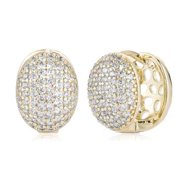 Imagem de HZMAN Brincos de argola pequenos banhados a ouro redondos/ovais/estrelas, hipoalergênicos, leves, grossos, incrustados com zircônia cúbica cintilante, Latão, Zircônia cúbica