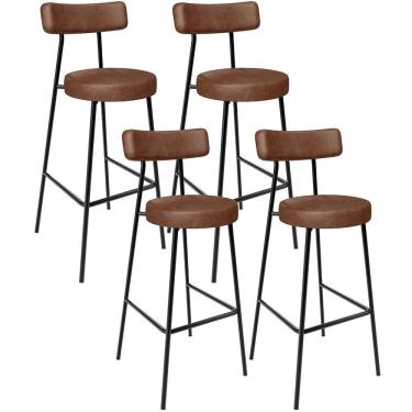 Imagem de Kit 04 Banquetas Altas Bar Cozinha Sala De Jantar Em Aço Milão L02 Couríssimo Marrom