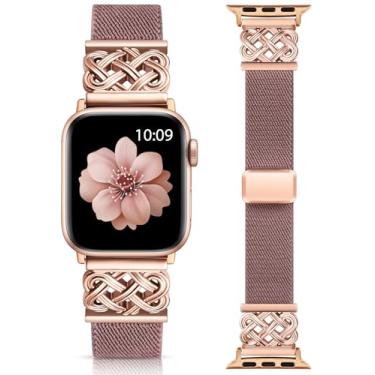 Imagem de Minyee Pulseira magnética elástica compatível com Apple Watch séries 11 10 9 8 7 6 5 4 SE/Ultra 3 2 1, violeta fumê, ouro rosa