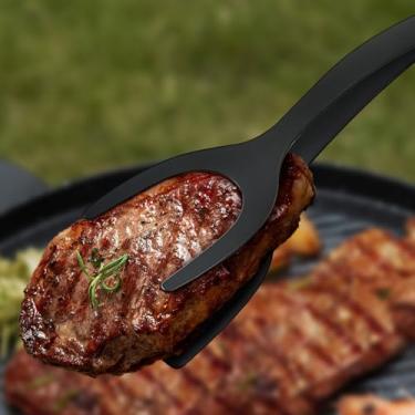 Imagem de Pinça de espátula de nylon para cozinhar, clipe de pá dupla face 2 em 1 de cozinha de 30 cm, flipper de ovo frito para churrasco para peixe, pão, espátulas de panqueca para virar, servir ferramentas e