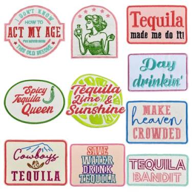 Imagem de 10 peças de adesivos retrô engraçados de tequila para boné de caminhoneiro, aplique clássico Queen Save Water Drink Tequila bordados para roupas, jeans, jaquetas, bolsas, chapéus, vestidos, sapatos