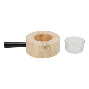 Imagem de Castiçal de madeira, castiçal estável com copo para janela do quarto, escritório, material de pinho, copo resistente ao calor