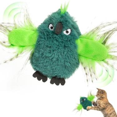 Imagem de Gardner Pet Brinquedo de gato de pássaro voador, recarregável para gatos com asas e chilrear realistas, ativado por toque, adequado para gatos pequenos, filhotes, verde
