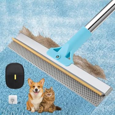 Imagem de XANGNIER Ancinho de carpete para remoção de pelos de animais de estimação, reutilizável, removedor de pelos de cães e gatos, ferramenta raspadora de vassoura, escova de carpete ajustável de 132 cm e