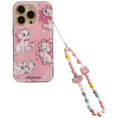 Imagem de Capa de TPU macio de strass DIY com alça de corrente para Apple Marie Cat The Aristogats desenho animado anime diamante brilhante cor rosa laço coração bonito adorável meninas crianças (para iPhone 16