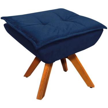 Imagem de Puff Decorativo Base Giratória Em Madeira Charger Suede Azul Marinho G19 - Gran Belo