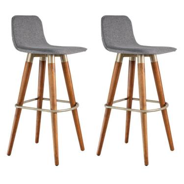 Imagem de Kit 2 Banquetas Altas Luxo Linea Aço Champanhe Linho Cinza