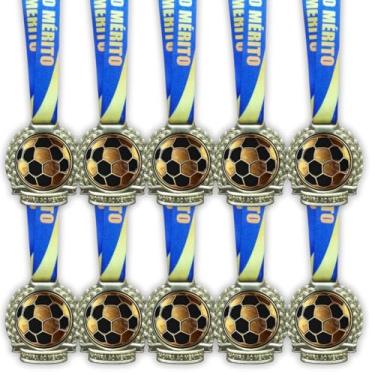 Imagem de Medalha Para Futebol Campeão Premiação 60mm Com Cordão Honra ao mérito Kit 10 peças
