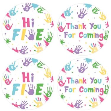 Imagem de Hi Five Birthday Party Supplies Thank You for Coming Sticker for Girls 80pcs Hand Print 5th Birthday Decorations High Five Handprint Rainbow Officially A Handful 5 Years Old Birthday Party Decor