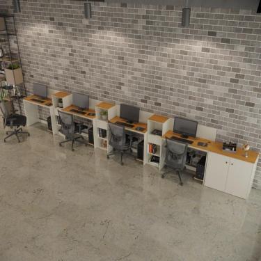 Imagem de Conjunto De Escritório Tech 3 Livreiro 1 Buffet E 4 Mesas 90 - Off White E Cedro Off White E Cedro
