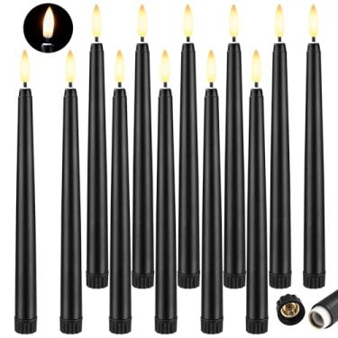 Imagem de Baquler 24 peças de velas afuniladas pretas sem chamas de 24 cm, operadas a pilhas, velas afuniladas de LED 3D, sem controle remoto, para festa de Halloween, decoração de casa, casamento gótico