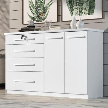 Imagem de Comoda Mariah 4 Gavetas 2 Portas Com Chave - Tonielque Móveis, Branco