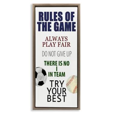 Imagem de Stupell Industries Arte de parede em tela flutuante com moldura cinza Fun Teamwork Rules of Game, design de Kim Allen, 78 x 38 cm