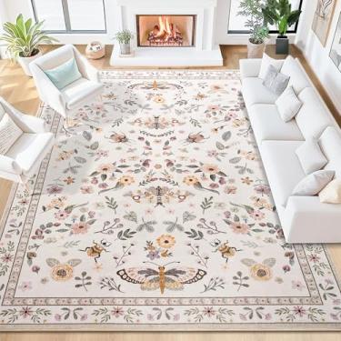 Imagem de Iplusmall Tapete para sala de estar 20 x 25 cm, tapetes laváveis para quarto, tapete macio fino antiderrapante para sala de jantar, tapetes de borboleta florais grandes para escritório, berçário