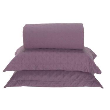 Imagem de Kit Cobre Leito Milão Casal 3 Peças 100% Poliéster - Rose Cassis / Branco