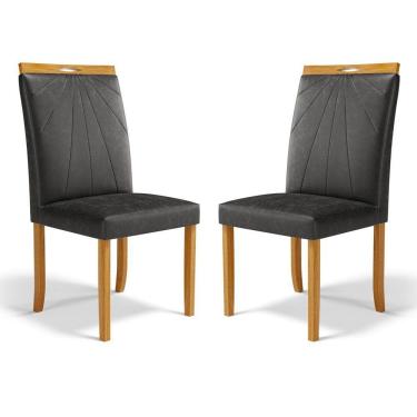 Imagem de Kit Com 2 Cadeiras Maiara Madeira Maciça Estofadas Para Mesa De Jantar Courino Preto 503
