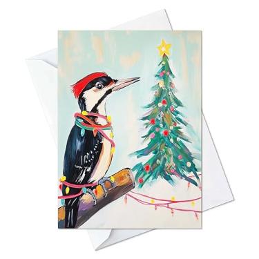 Imagem de Cartões comemorativos Woodpecker Enrolados em Luzes de Natal - Cartões com Envelopes - (conjunto de 10) Cartão Dobrado Grande 14,7 x 21,1 cm Cartões de Notas em Branco Pássaros de Férias 2 (Pica-Pau