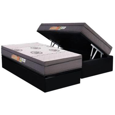 Imagem de Cama Box Baú Solteiro: Colchão Anatômico Polar D28 Orthopremium Grey + Base Crc Suede Black (88x188)