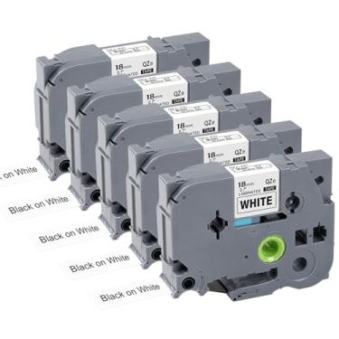 Imagem de Pacote com 5 fitas de etiqueta TZe-241 3/4 polegadas para Brother P Touch TZ Tape 18 mm 0,7 branco laminado TZe241 fita adesiva para Brother PTD600 PTD400AD PT-P710BT, 8 m