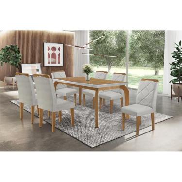 Imagem de Sala De Jantar Completa Londrina Tampo Madeirado C/ Vidro 6 Cadeiras Imbuia/Bege Turim