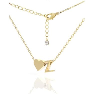Imagem de Colar feminino com inicial banhada a ouro 18K delicado – Colar pequeno com pingente de coração em delicada corrente de cabo – Linda joia com monograma do alfabeto A-Z para mulheres, vem em uma caixa