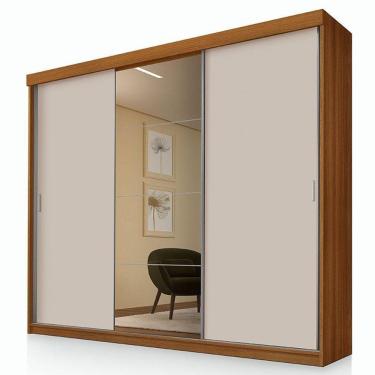 Imagem de Guarda Roupa Casal ímola 3 Portas De Correr Com Espelho Carvalho Off White Pina - Luapa