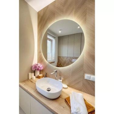 Imagem de Espelho Redondo De Parede Para Banheiro Com Led Claro 80x80 Com Fonte Bivolt Branca