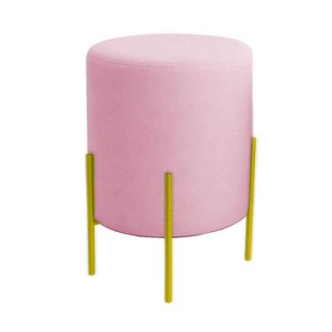 Imagem de Puff Orgânico Boucle Thor Com Pés De Ferro Dourado Rosê