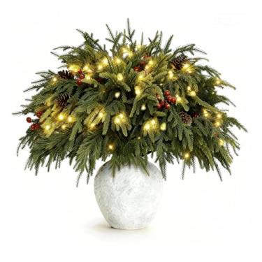 Imagem de NAYODEUS Conjunto de 22 ramos de pinheiro de Norfolk de Natal, vem com uma lâmpada de haste de ramo. Pluma verde artificial de 58 cm, adequada para grinaldas artesanais e decoração de casa.