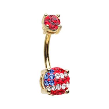 Imagem de SKIN METALS Anel de umbigo Golden American Flag Sprinkle Dot Prong Sparkle Gem Cubic Zirconia Umbigo Não Pendente
