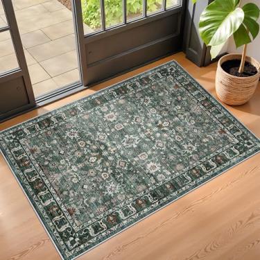 Imagem de TOPRUUG Tapete de entrada lavável 2x3: tapete de cozinha corredor porta da frente tapetes antiderrapante tapete de casa de banho tapete de porta entrada interior vintage decoração de entrada (verde