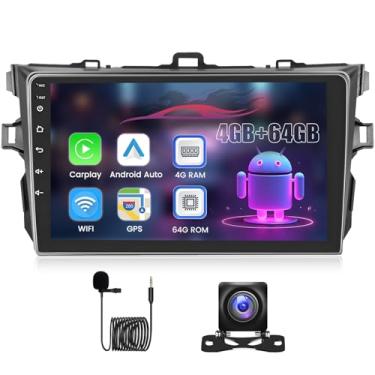 Imagem de Rádio automotivo Android 8 núcleos 4 + 64 G para Toyota Corolla 2009-2013 5G WiFi, tela sensível ao toque IPS de 9 polegadas 1280p com câmera de backup sem fio Carplay Android Auto GPS DSP Bluetooth