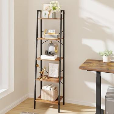 Imagem de Hzuaneri Prateleira de escada de 5 andares, estante de livros, prateleiras de armazenamento de canto independente com 2 ganchos para escritório em casa, sala de estar, cozinha, quarto, industrial,
