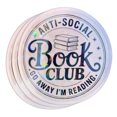 Imagem de (3 peças) Anti-Social Book Club Holográfico Bookish Reading Book Lover Sticker para Kindle Laptop Tumbler Garrafa de Água Notebook 3 polegadas