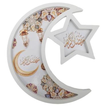 Imagem de Bandeja Eid Mubarak, bandeja de madeira em forma de lua em forma de estrela, prato de servir decorativo para celebrações islâmicas, bandeja de servir no Ramadã para festa