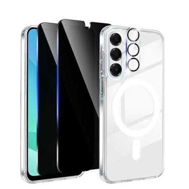 Imagem de Capa para celular Samsung Galaxy A16 5G, capa magnética para Samsung A16 com 2 protetores de tela de privacidade + 1 protetor de lente de câmera, capa militar à prova de choque não amarelada para