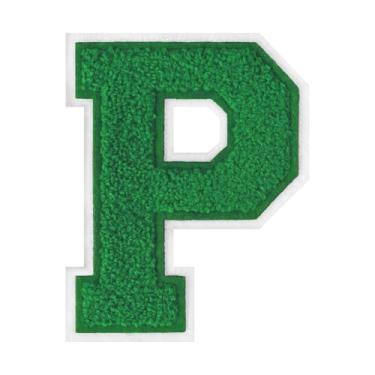 Imagem de 1 peça de patch de letra de chenille verde de 11,4 cm com borda branca – Remendos do alfabeto para roupas, jaquetas, mochilas, chapéus para decoração personalizada, nome personalizado e artesanato. (P