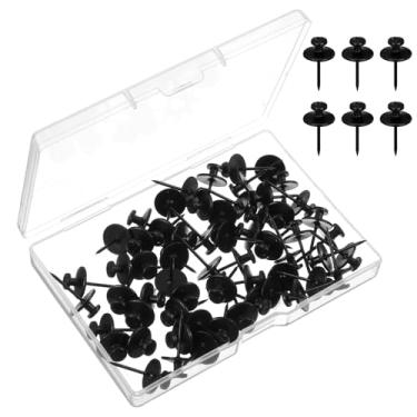 Imagem de Ouligay 60 peças pregos pretos de cabeça dupla para pendurar quadros tachas de polegar planas para quadro de cortiça alfinetes resistentes para locatários de parede decoração para banheiro, sala de