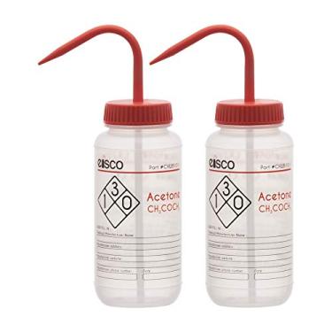 Imagem de EISCO Frasco de lavagem 2PK para acetona, 500 ml - rotulado com informações de segurança e produtos químicos codificados por cores (2 cores) - Boca larga, autoventilação, laboratórios de polietileno