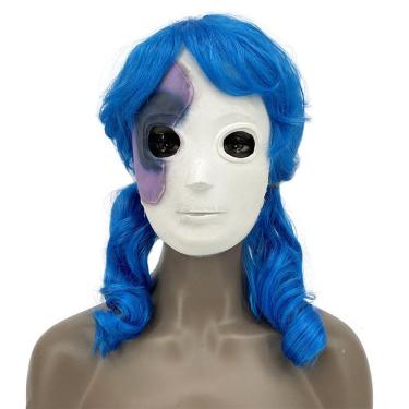 Imagem de Máscara Sallys FacesHeadgear Latex para rosto inteiro com cabelo azul Cos