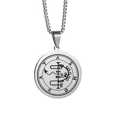 Imagem de ZKXXJ Sigil of Asmoday Colar de aço inoxidável Grande Rei Asmodai Asmodeus Medalhão Pingente Menor Chave do Rei Oculto Salomão Joia Amuleto Presente para Homens e Mulheres, Metal, Ágata