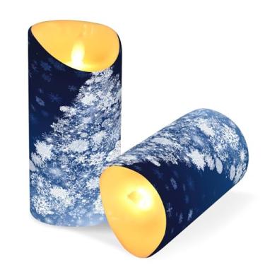 Imagem de Blueangle Pacote com 2 velas de flocos de neve para árvore de Natal sem chamas com controle remoto e temporizador, velas LED cintilantes (7,6 cm x 15 cm) para decoração de casa, casamento, acampamento